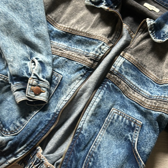 Topmark Two Toned Black Blue Denim Bomber Jacket Size Medium - Picture 5 of 8